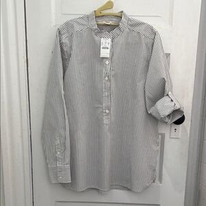 J. Crew White Shirt with Black Pinstripes - Band Collar